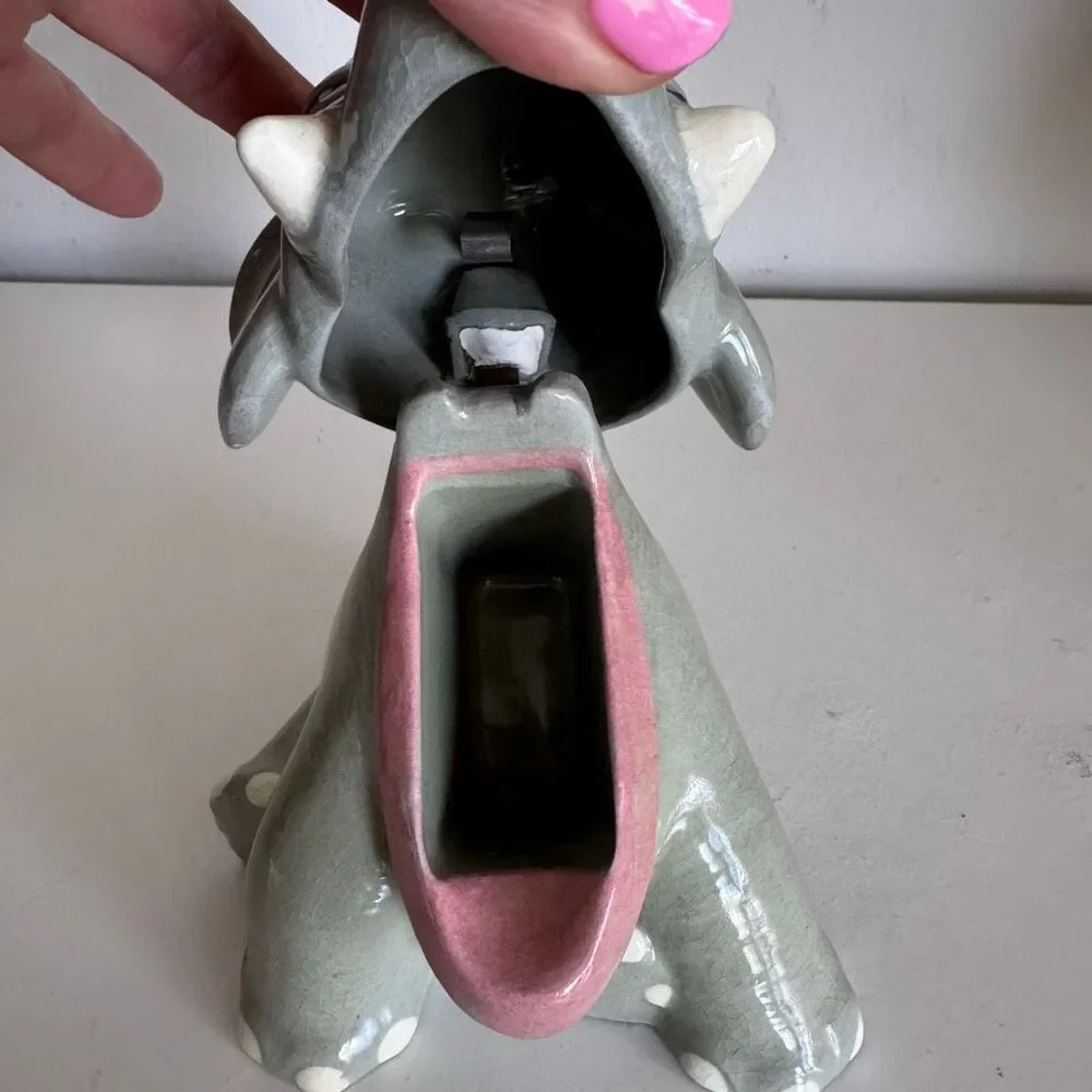 Vintage Mid-Century Ceramic Elephant Ashtray Trinket Novelty Decor Signed Alex